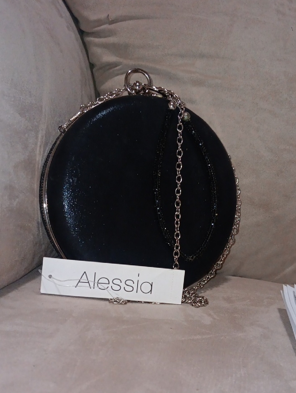 Alessi Black Round Chain Wristlet Clutch